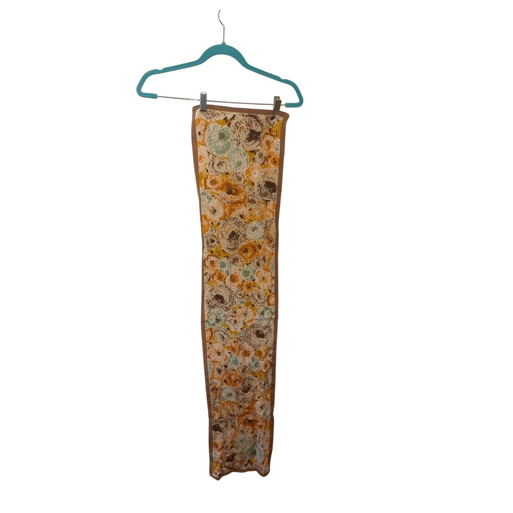 Honey Vintage Floral Oblong Scarf Orange Brown Green Impressionist Silk‎ Feel